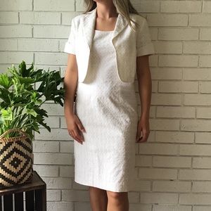 Tahari Off White Cotton Dress Jacket 2 Piece Suit